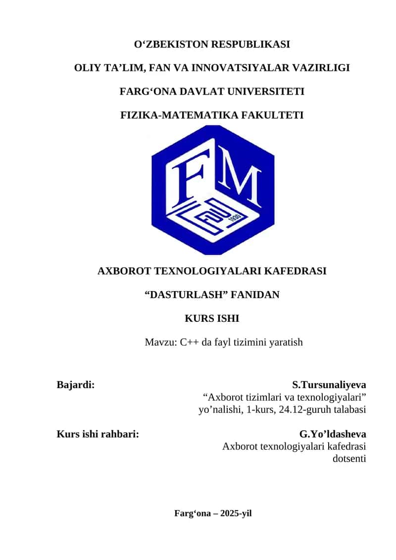 C++ da fayl tizimini yaratish 1