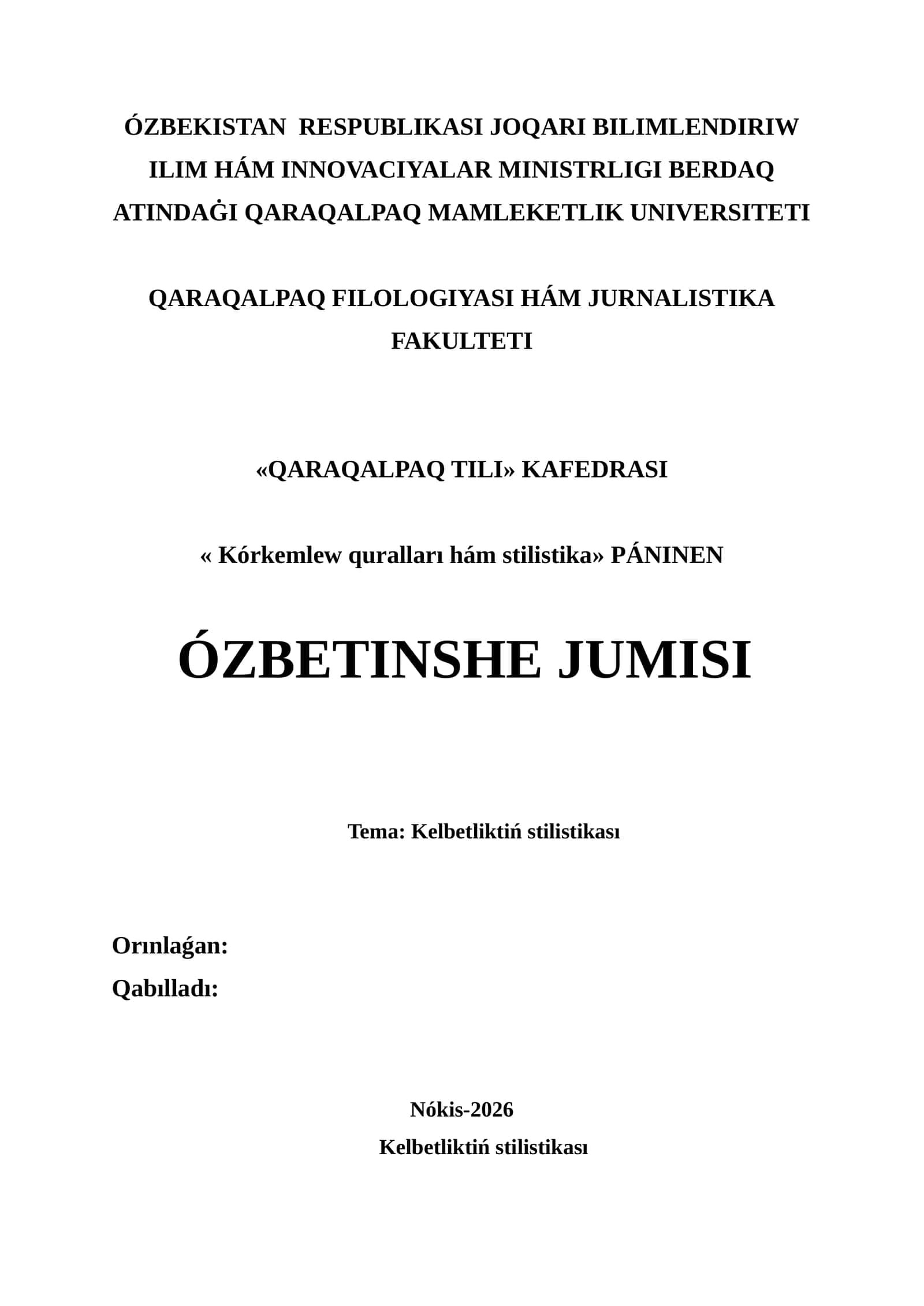 QARAQALPAQ TILI Kórkemlew quralları hám stilistika PÁNINEN 1