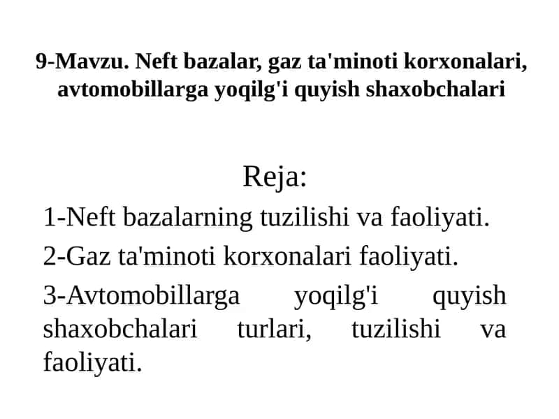 Neft Bazalari va Gaz Ta'minoti Korxonalari 1
