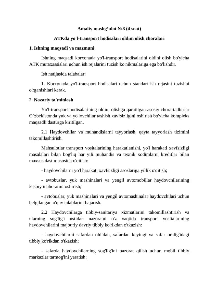 Amaliy mashg‘ulot №8 (4 soat) 1