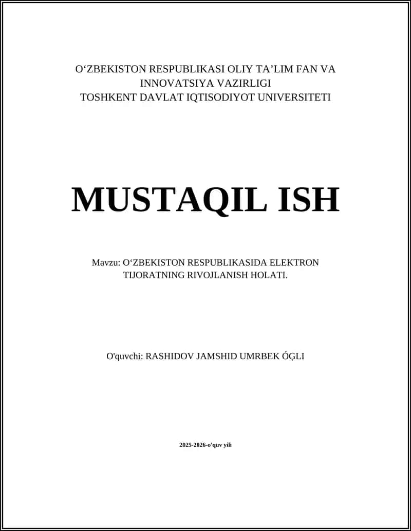 O‘ZBEKISTON RESPUBLIKASIDA ELEKTRON TIJORATNING RIVOJLANISH HOLATI 1