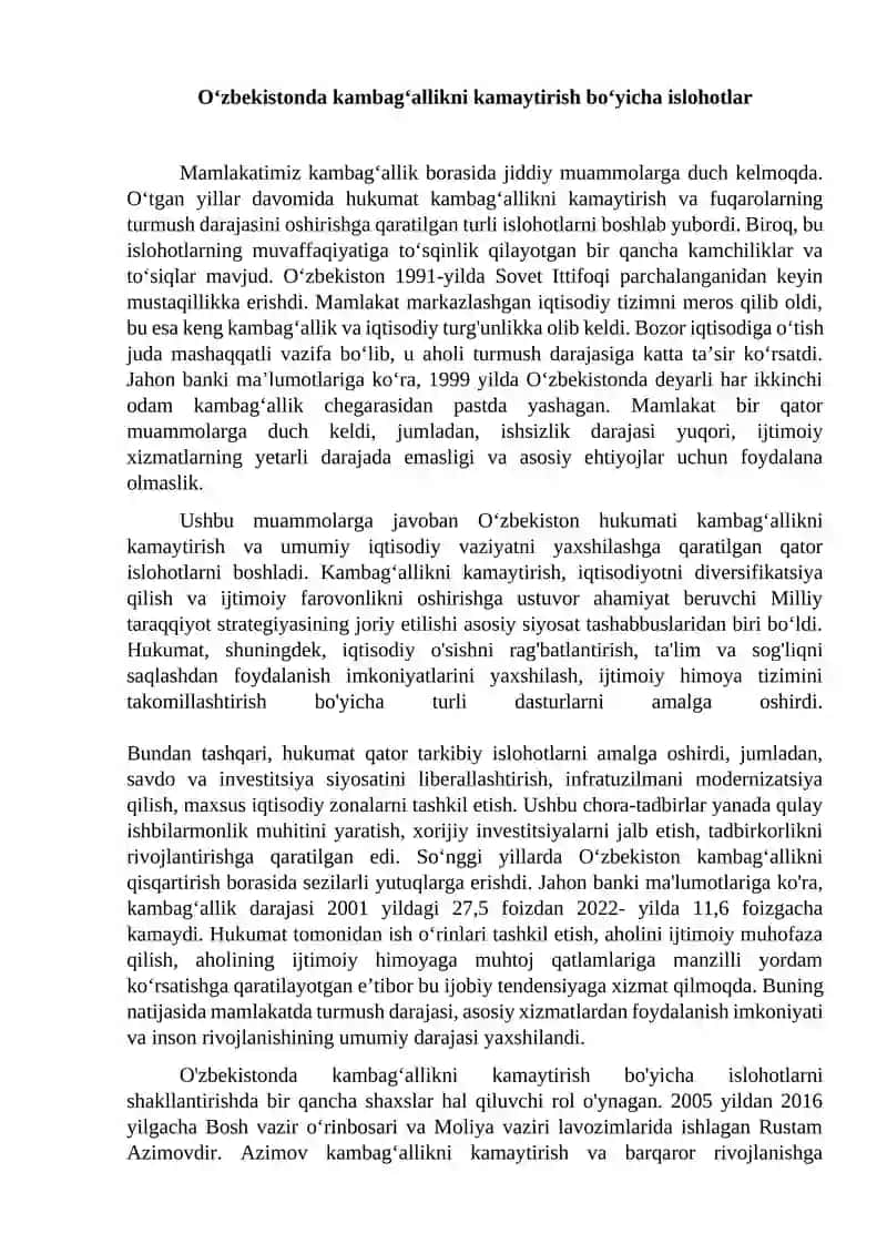 Kambag‘allikni kamaytirish bo‘yicha islohotlar 1