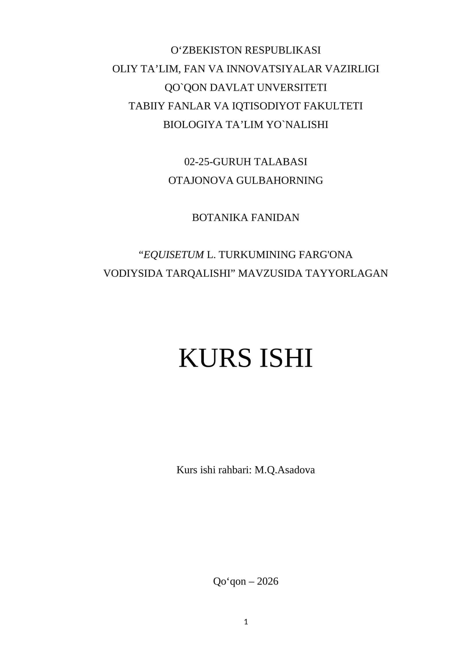 Qirqboʻgʻimlarning (Equisetum.L) Fargʻona vodiysida tarqalishi 1