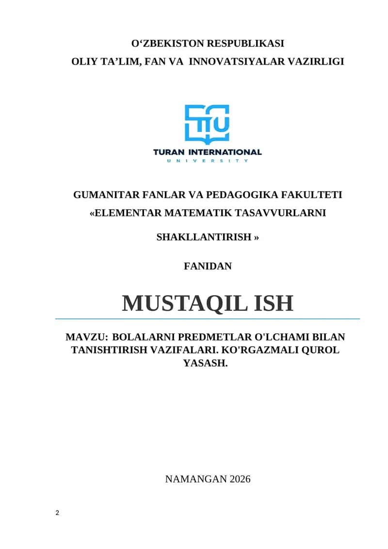 ELEMENTAR MATEMATIK TASAVVURLARNI SHAKLLANTIRISH 1