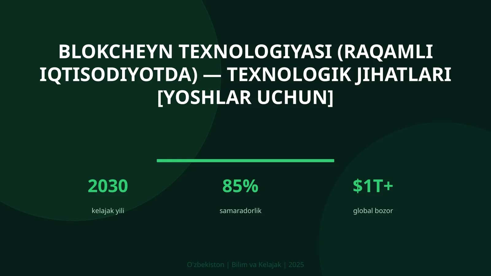 BLOKCHEYN TEXNOLOGIYASI (RAQAMLI IQTISODIYOTDA) — TEXNOLOGIK JIHATLARI [YOSHLAR UCHUN] 1