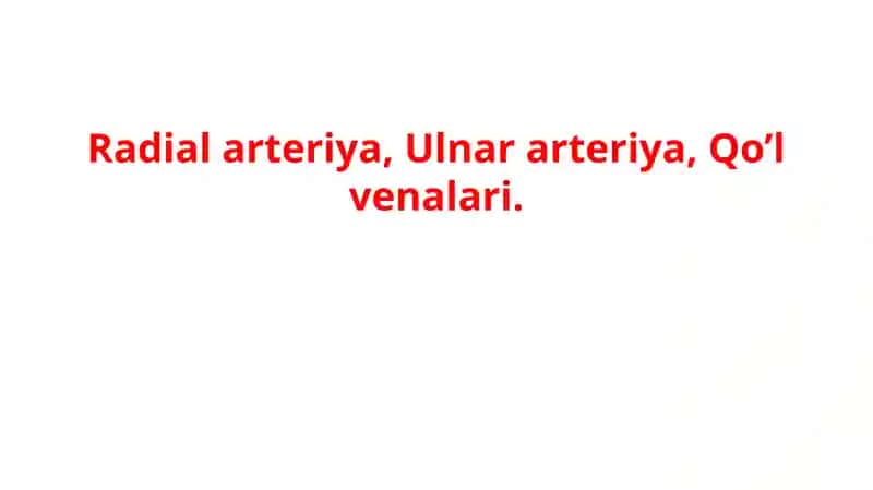 Radial arteriya, Ulnar arteriya, Qo’l venalari.