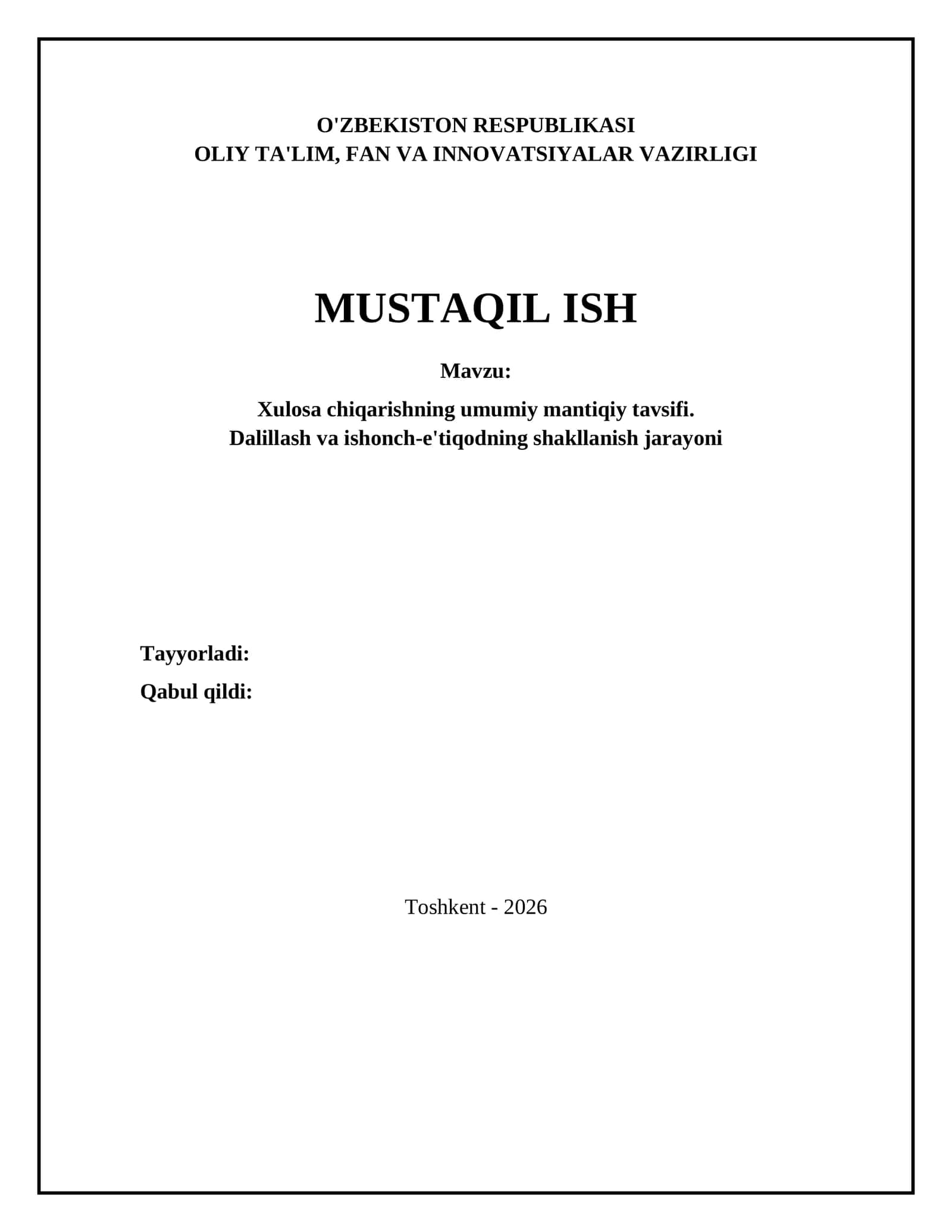 Xulosa Chiqarishning Umumiy Mantiqiy Tavsifi 1