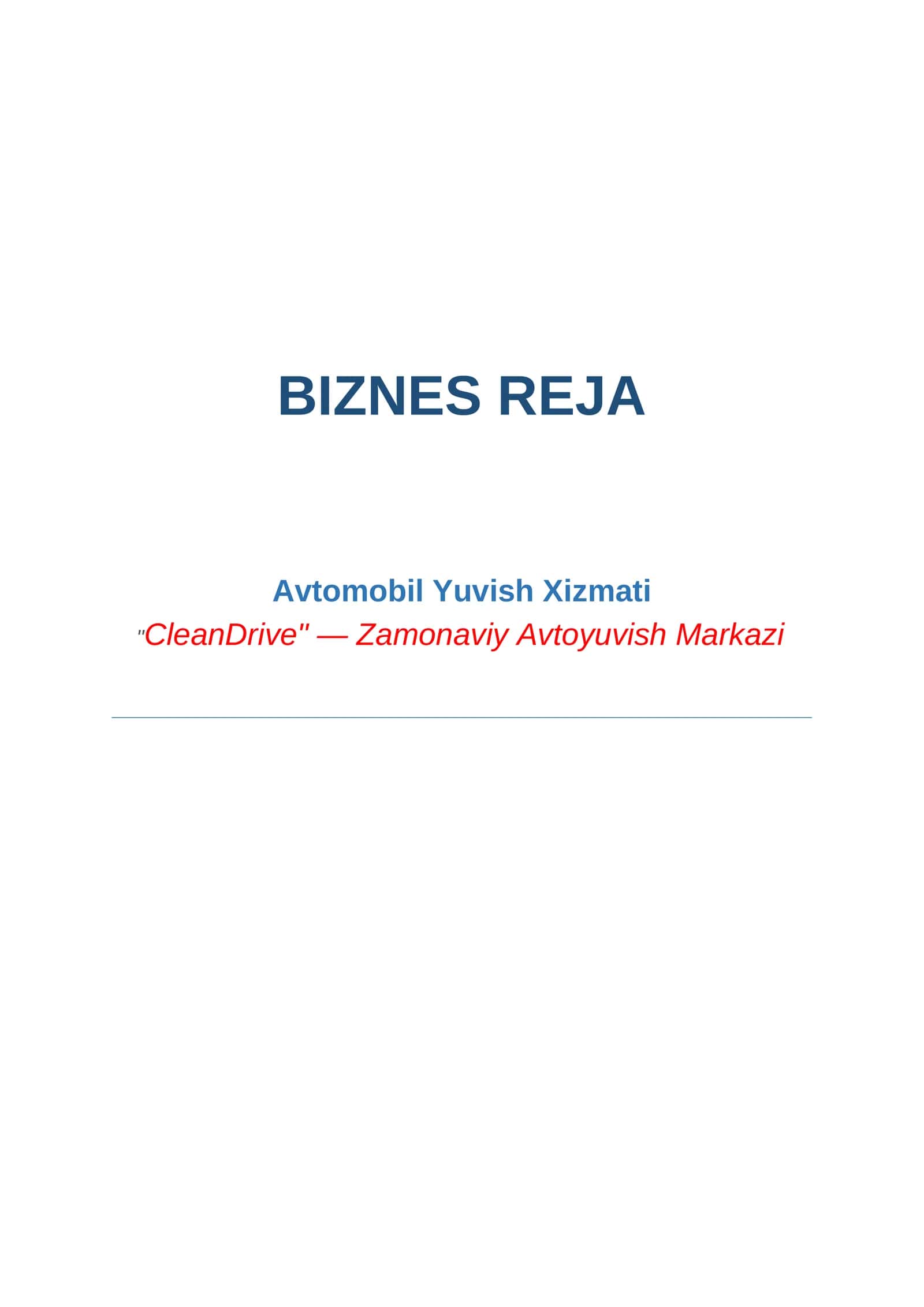 Avtomobil yuvish xizmati biznes rejasi 1