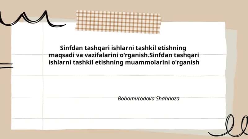 Sinfdan tashqari ishlarni tashkil etishning muammolarini o'rganish 1