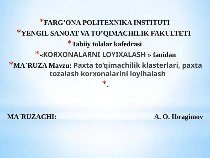 Paxta to‘qimachilik klasterlari 1