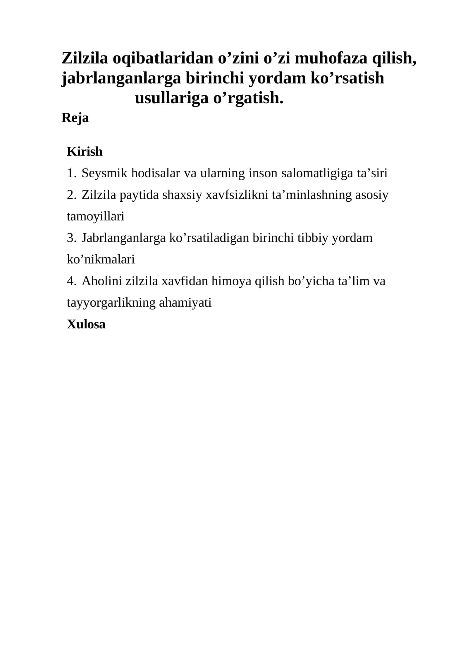 Aholini zilzila xavfidan himoya qilish bo’yicha ta’lim va tayyorgarlikning ahamiyati 1