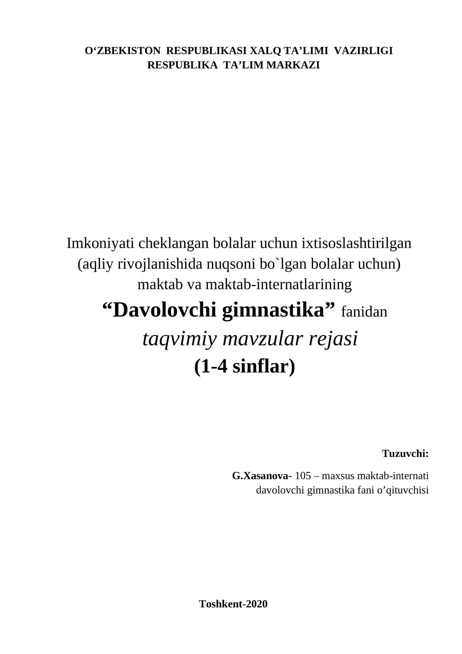Davolovchi gimnastika fanidan taqvimiy mavzular rejasi 1