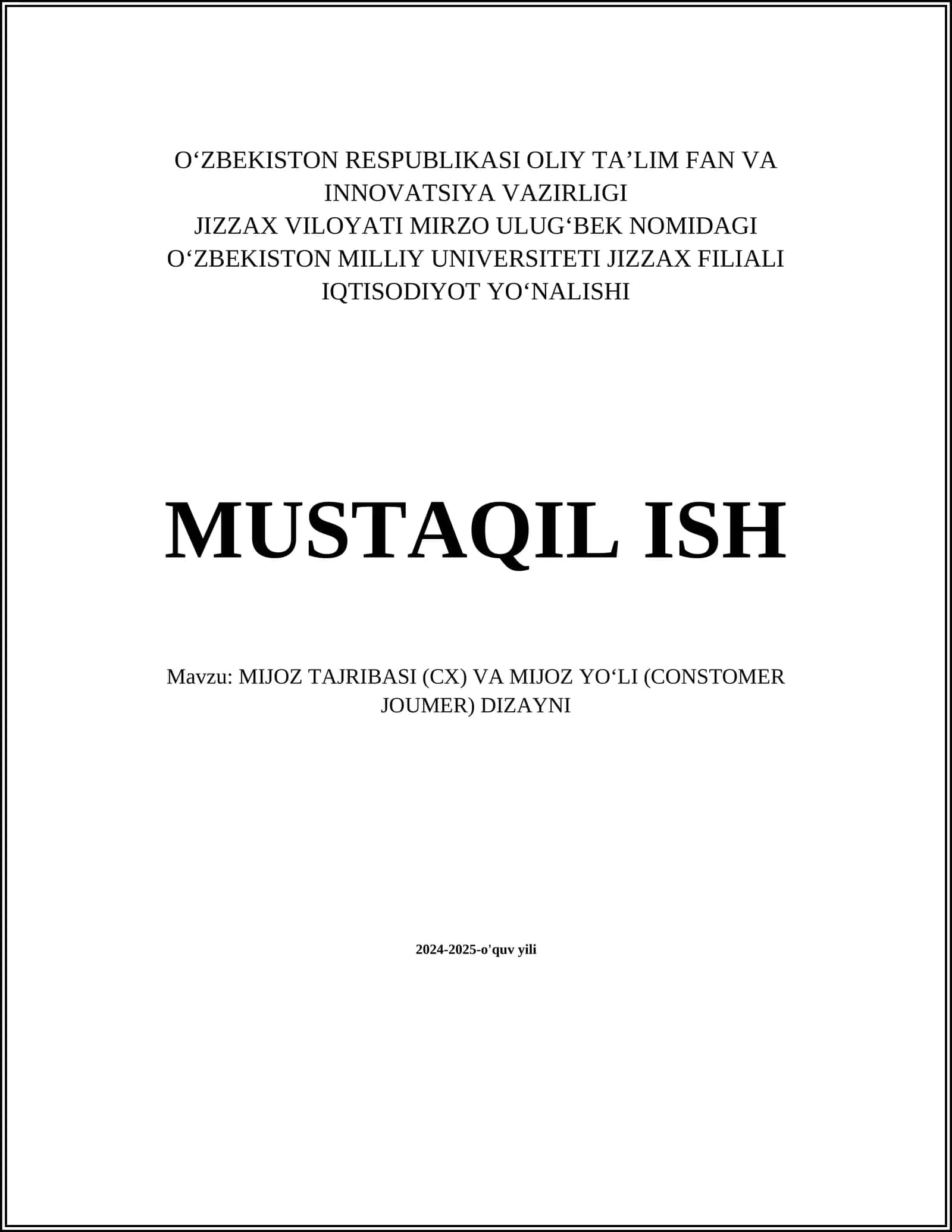 MIJOZ TAJRIBASI (CX) VA MIJOZ YOʻLI (CONSTOMER JOUMER) DIZAYNI 1