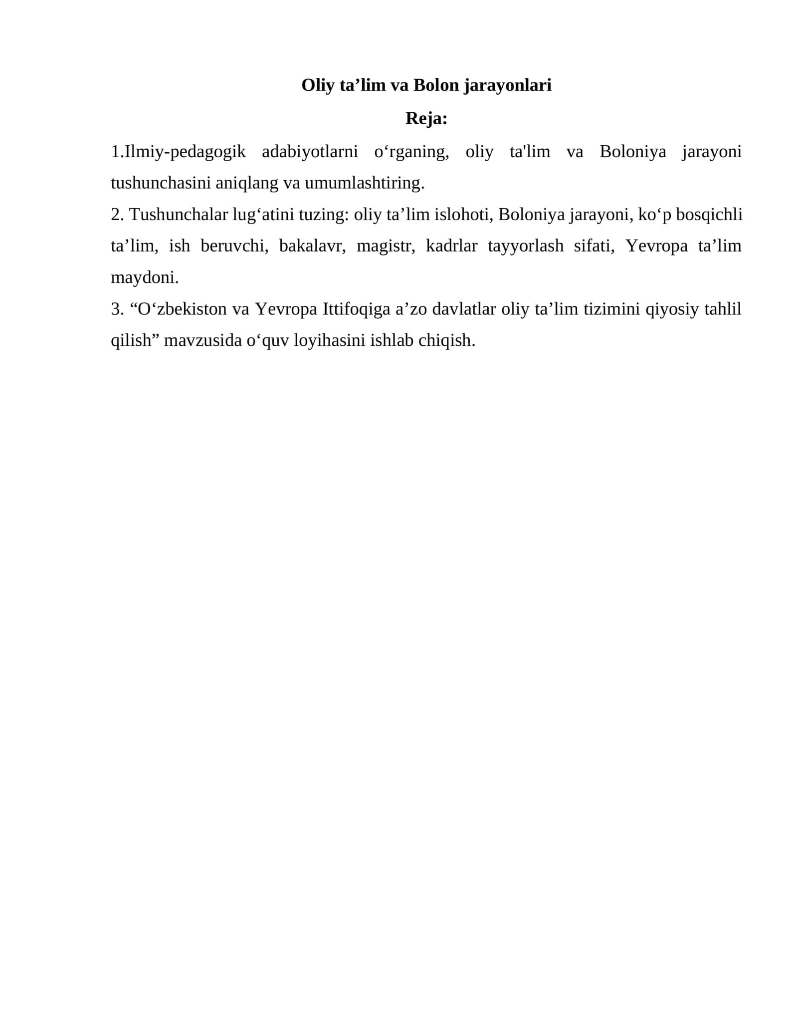 Oliy ta’lim va Bolon jarayonlari 1