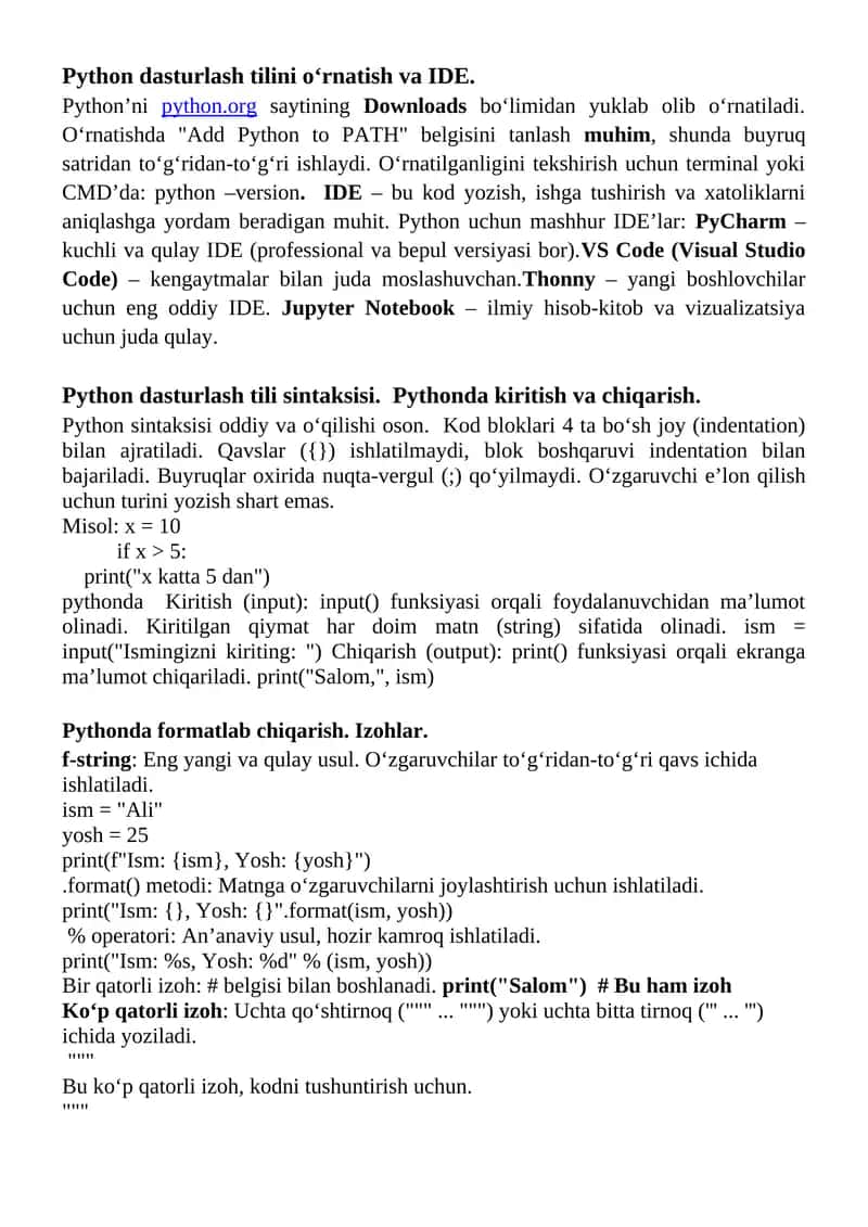 Python dasturlash tili sintaksisi 1