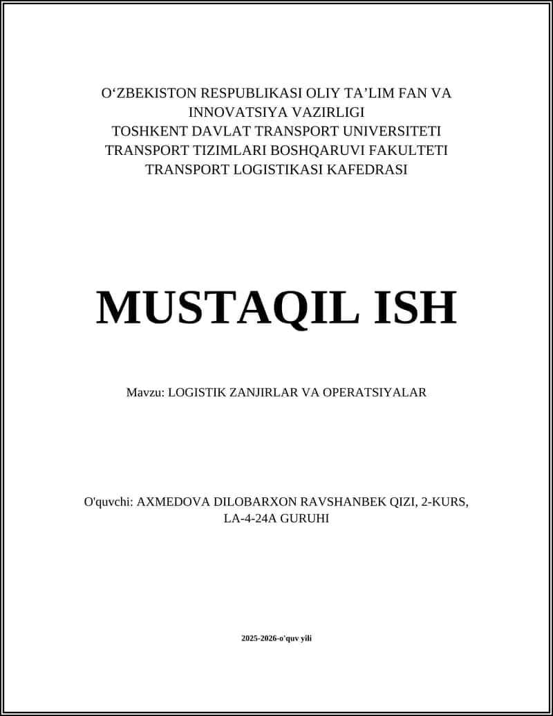 Ta'minot Zanjiri Boshqaruvi (TZB) Tamoyillari 1