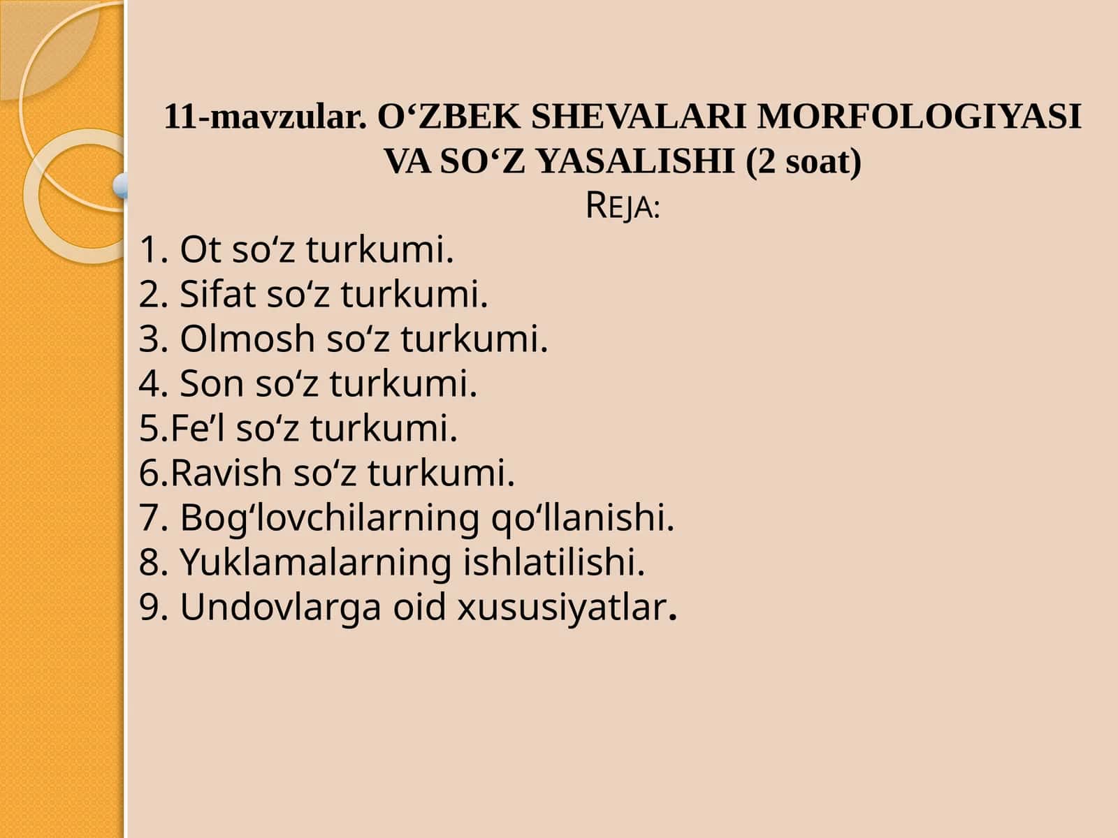 O‘ZBEK SHEVALARI MORFOLOGIYASI VA SO‘Z YASALISHI 1