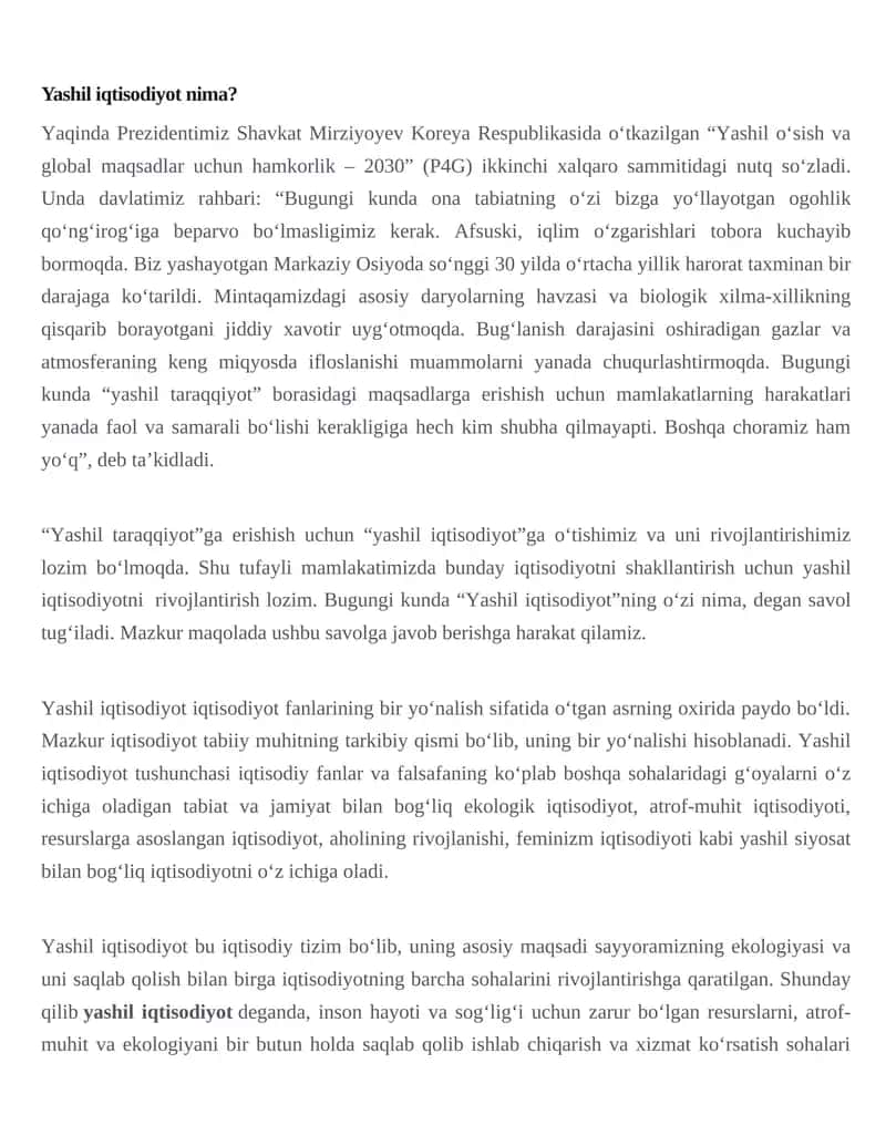 Yashil iqtisodiyot nima? 1