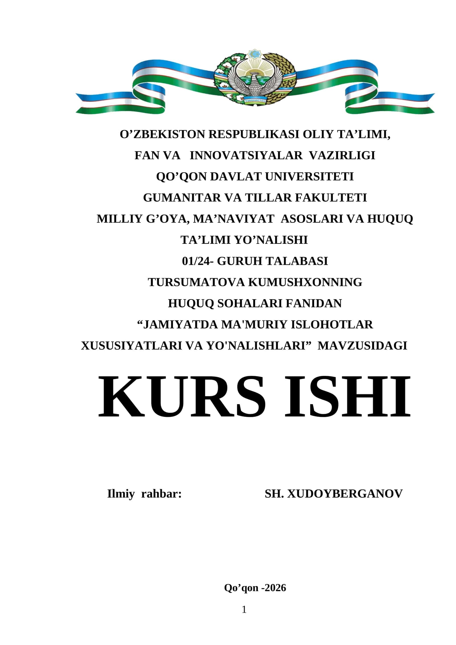 JAMIYATDA MA'MURIY ISLOHOTLAR XUSUSIYATLARI VA YO'NALISHLARI 1