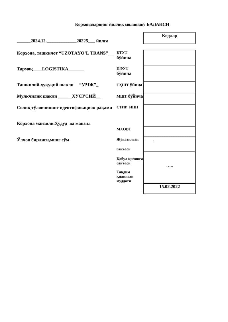 bugalteriya ,moliya balansi,namuna 1