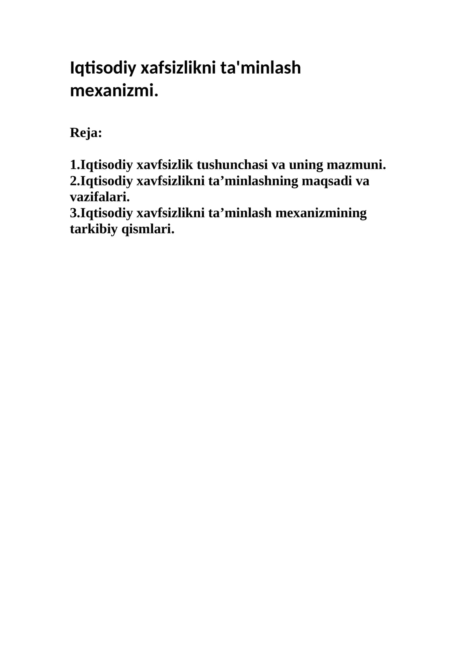 Iqtisodiy xafsizlikni ta'minlash mexanizmi 1