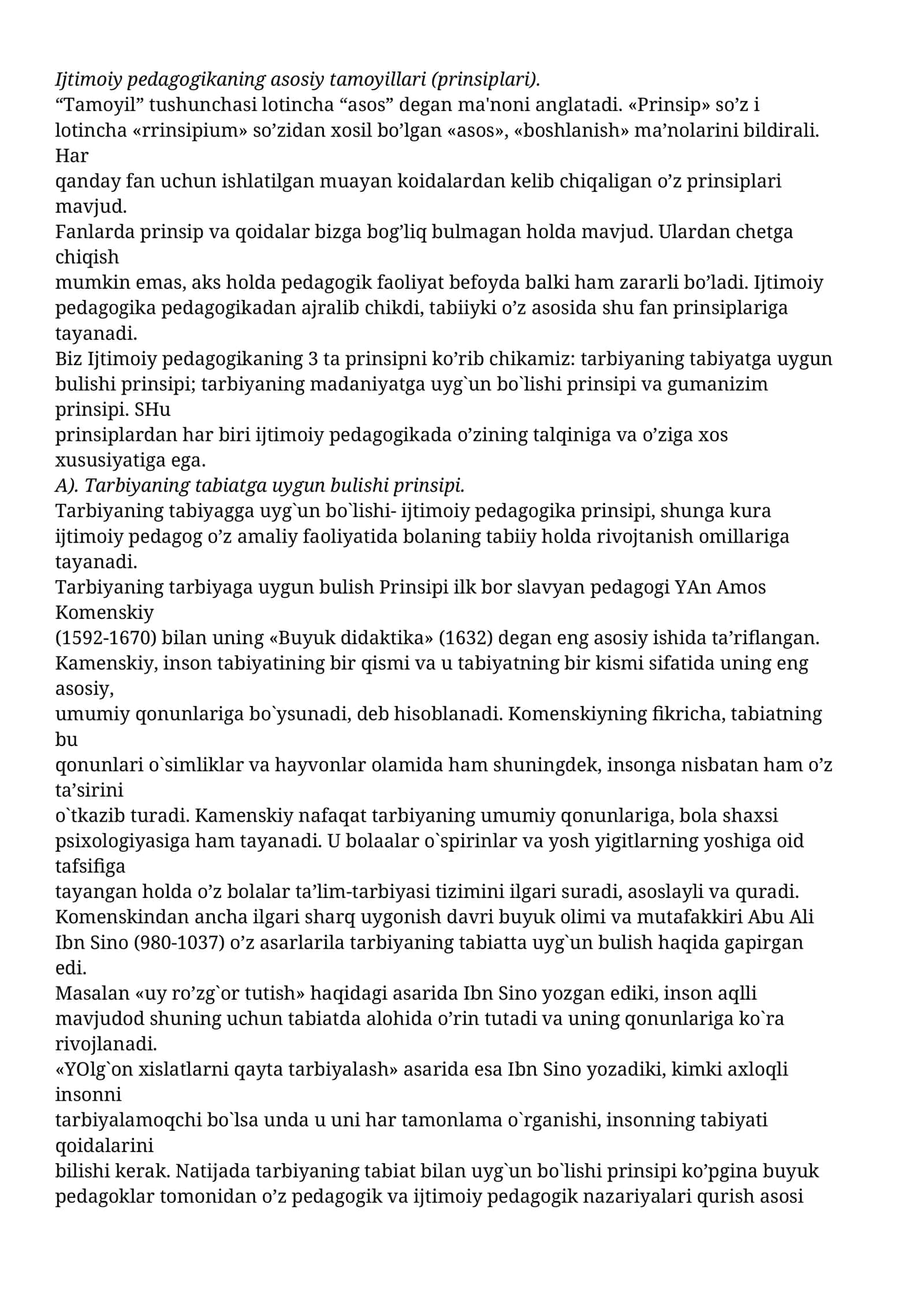 Ijtimoiy pedagogikaning asosiy tamoyillari (prinsiplari) 1