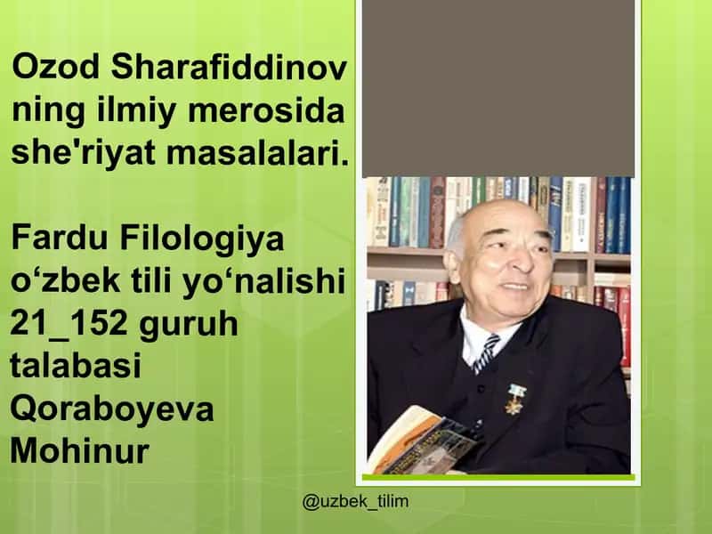Ozod Sharafiddinovning ilmiy merosidashe'riyat masalalari 1
