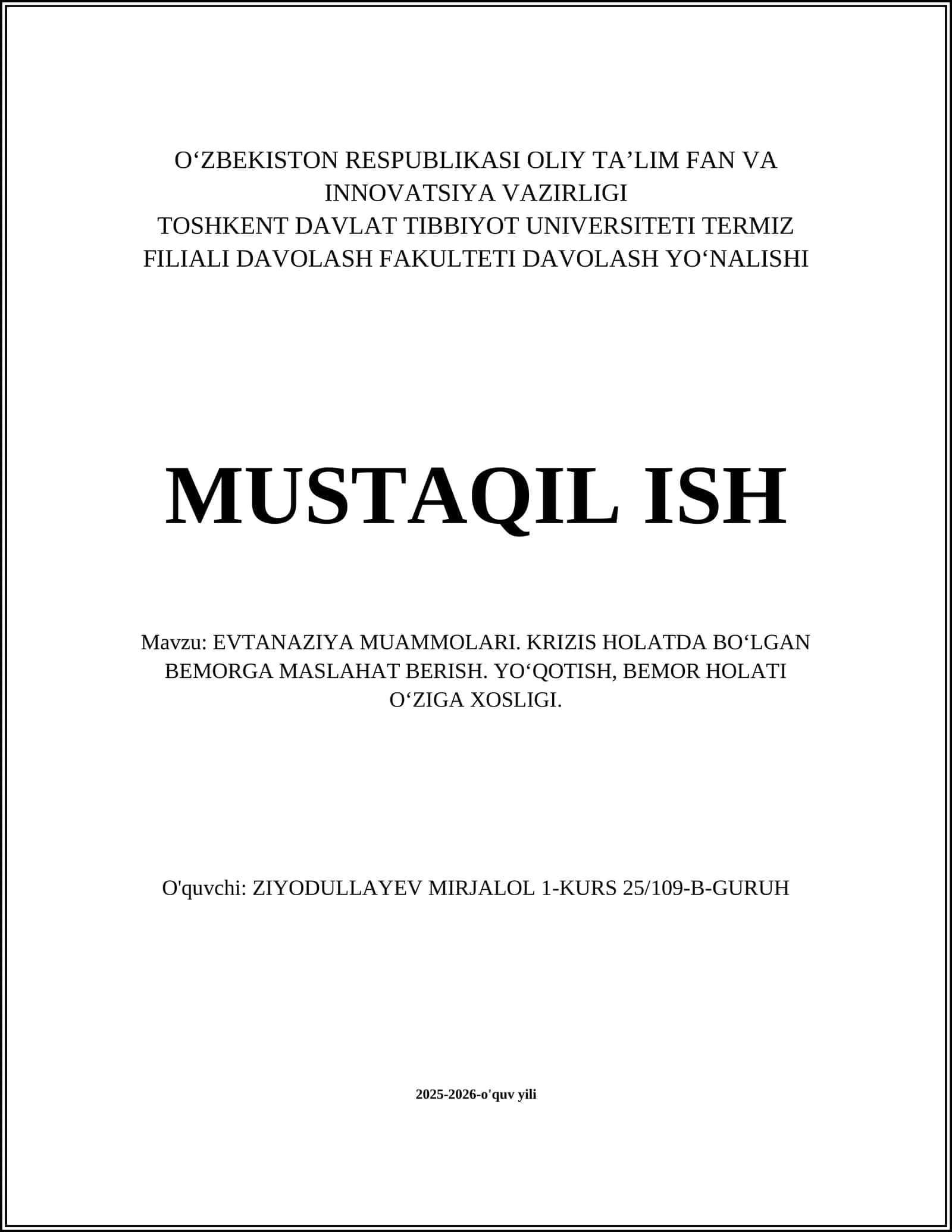 EVTANAZIYA MUAMMOLARI 1