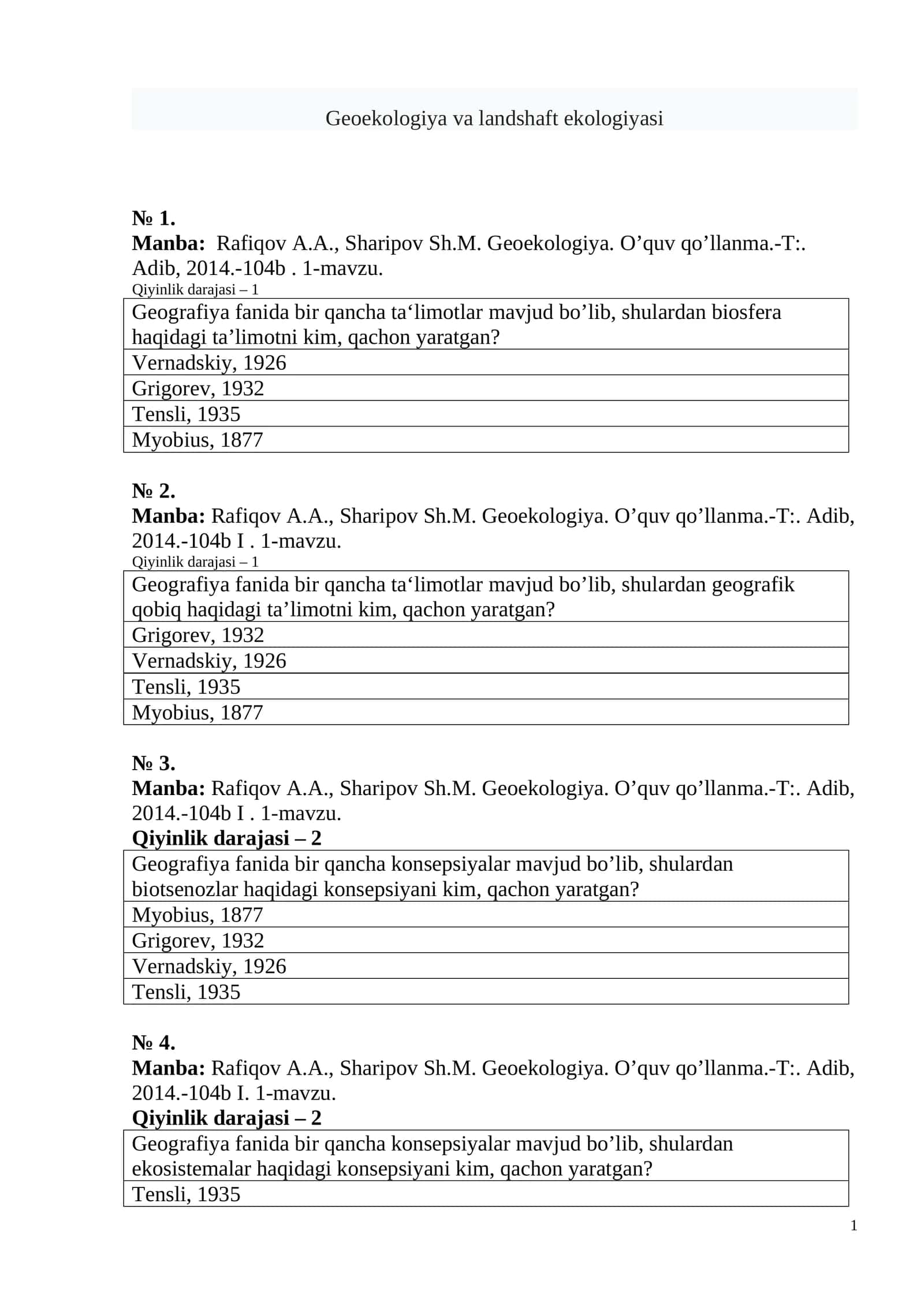 Geoekologiya va landshaft ekologiyasi 1