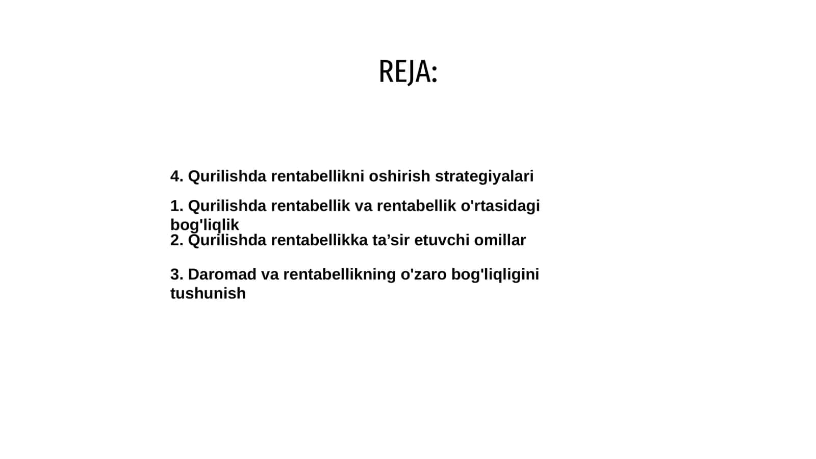 Qurilishda rentabellik va rentabellik o'rtasidagi bog'liqlik 1