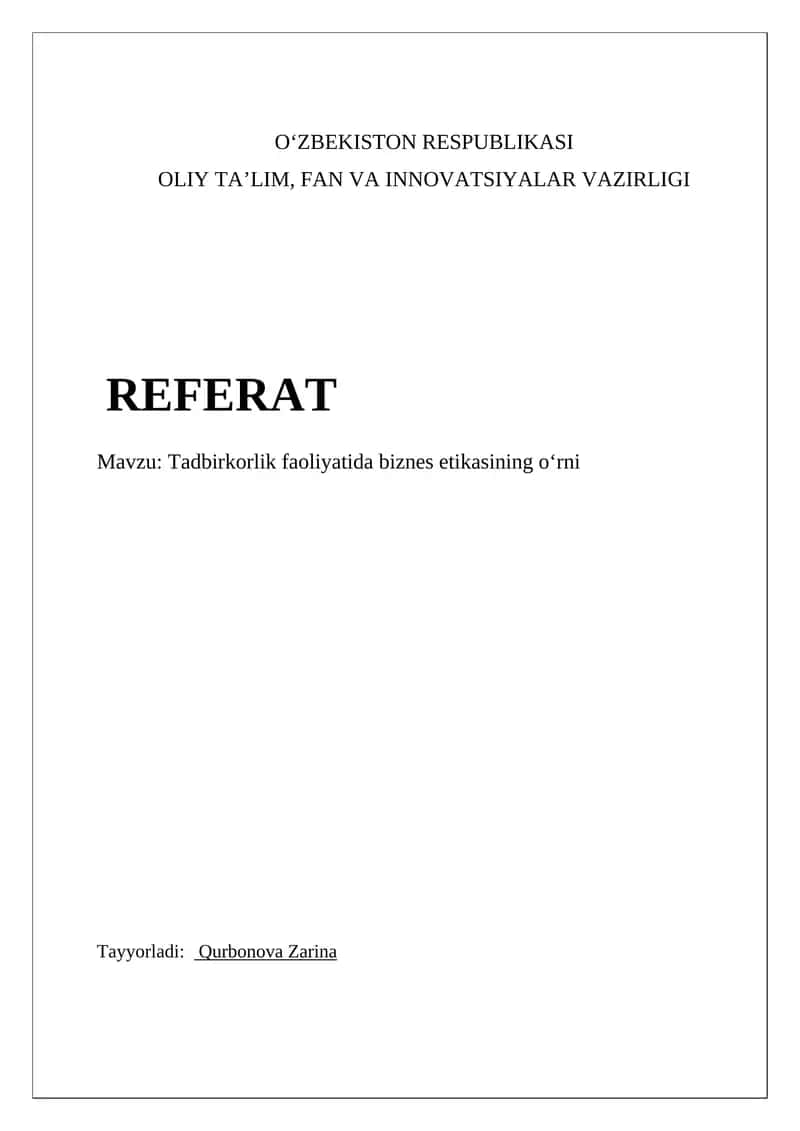 Tadbirkorlik faoliyatida biznes etikasining oʻrni 1
