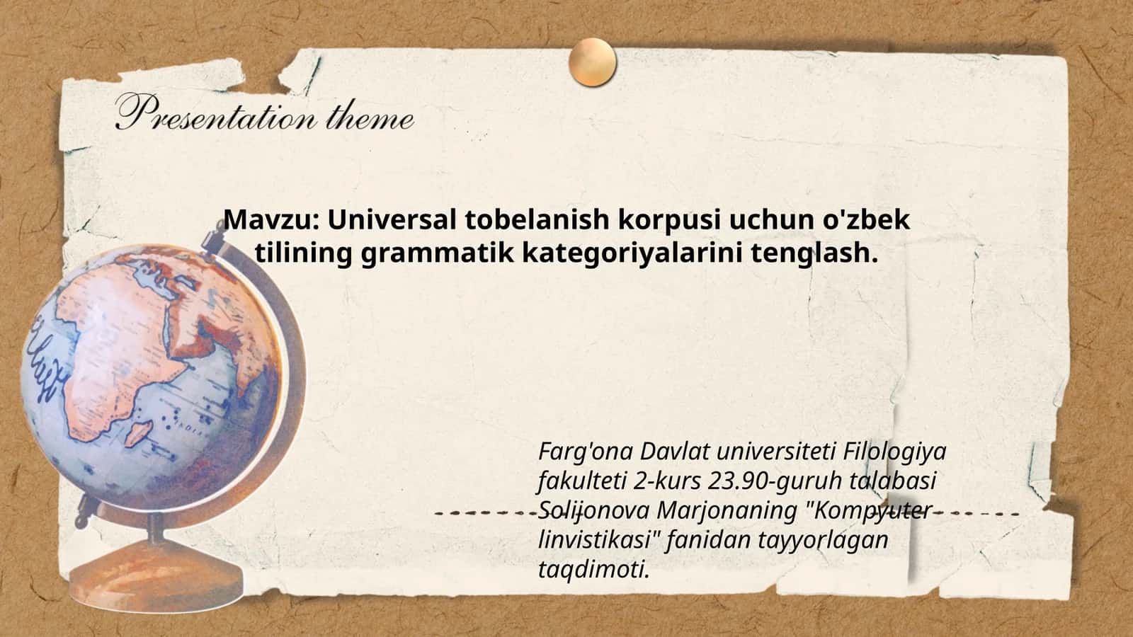 Universal tobelanish korpusi uchun o'zbek tilining grammatik kategoriyalarini tenglash 1