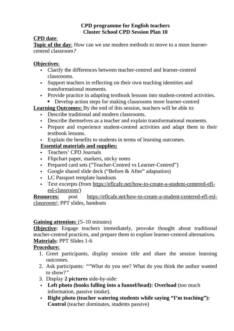 Cluster School CPD Session Plan 10 1
