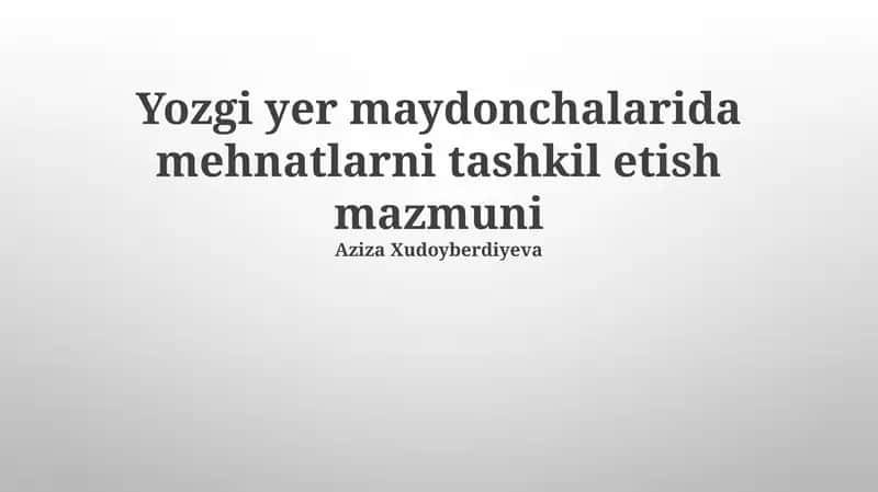 Yozgi yer maydonchalarida mehnatlarni tashkil etish mazmuni 1