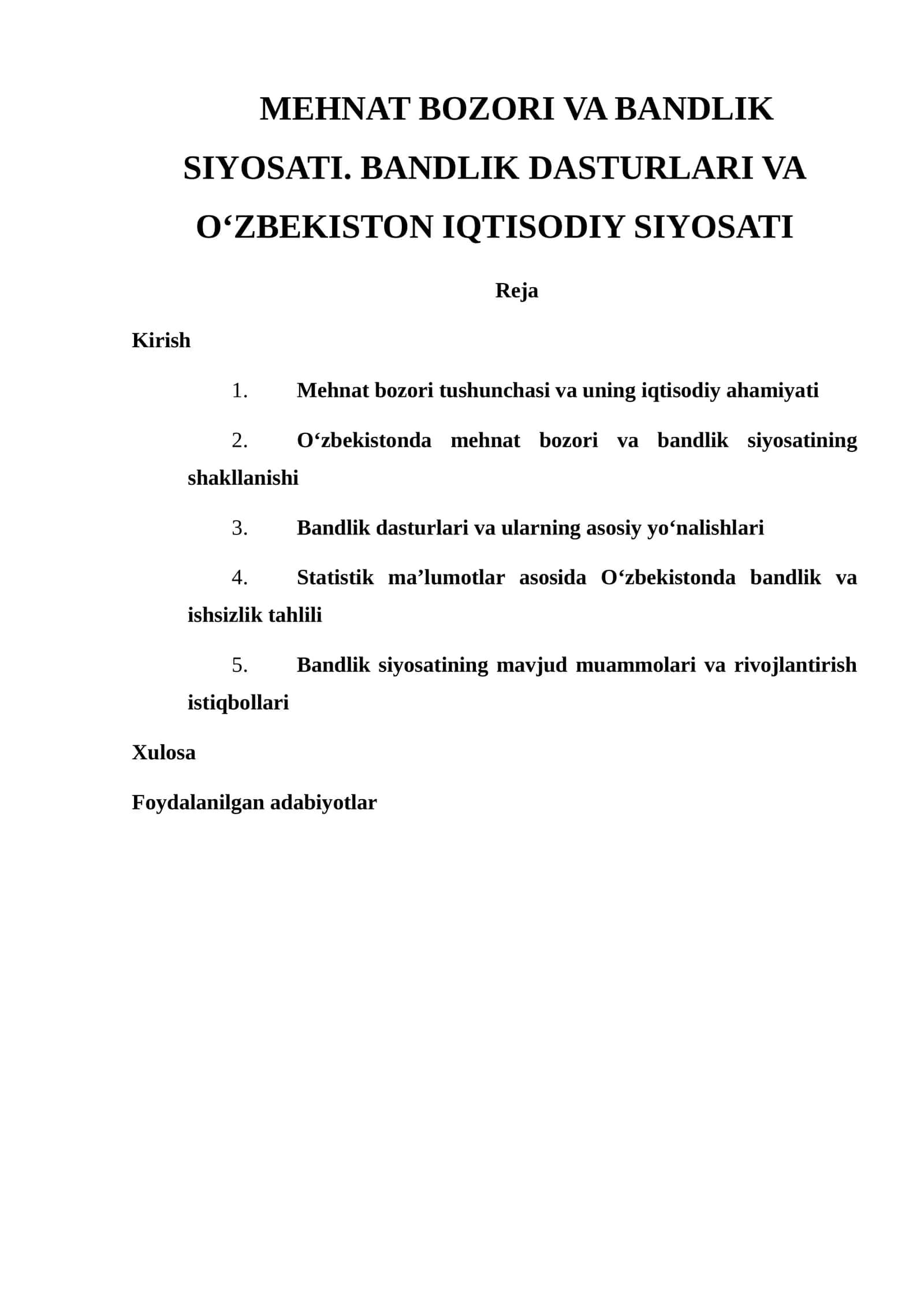 Mehnat bozori va bandlik siyosati 1