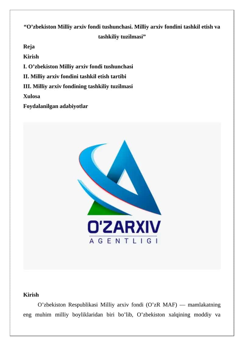 O’zbekiston Milliy arxiv fondi tushunchasi 1