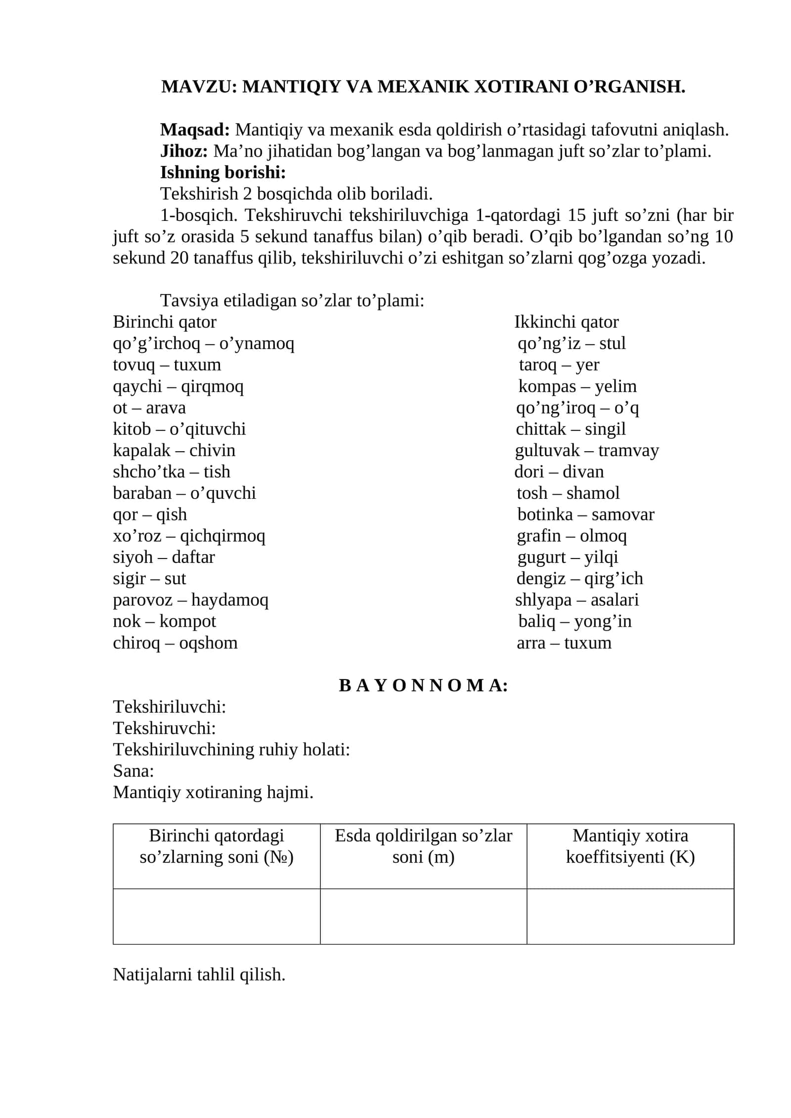 MANTIQIY VA MEXANIK XOTIRANI O’RGANISH 1