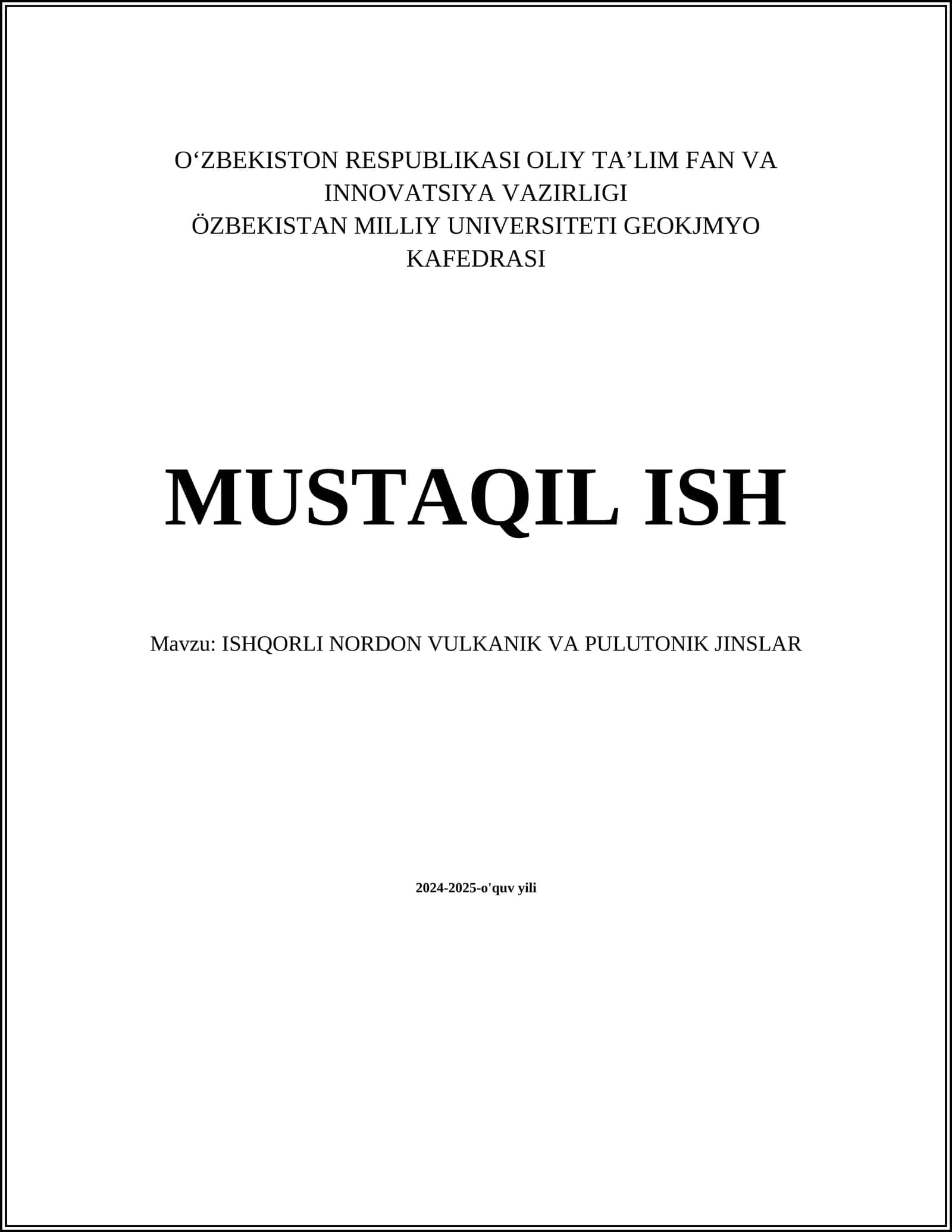 ISHQORLI NORDON VULKANIK VA PULUTONIK JINSLAR 1