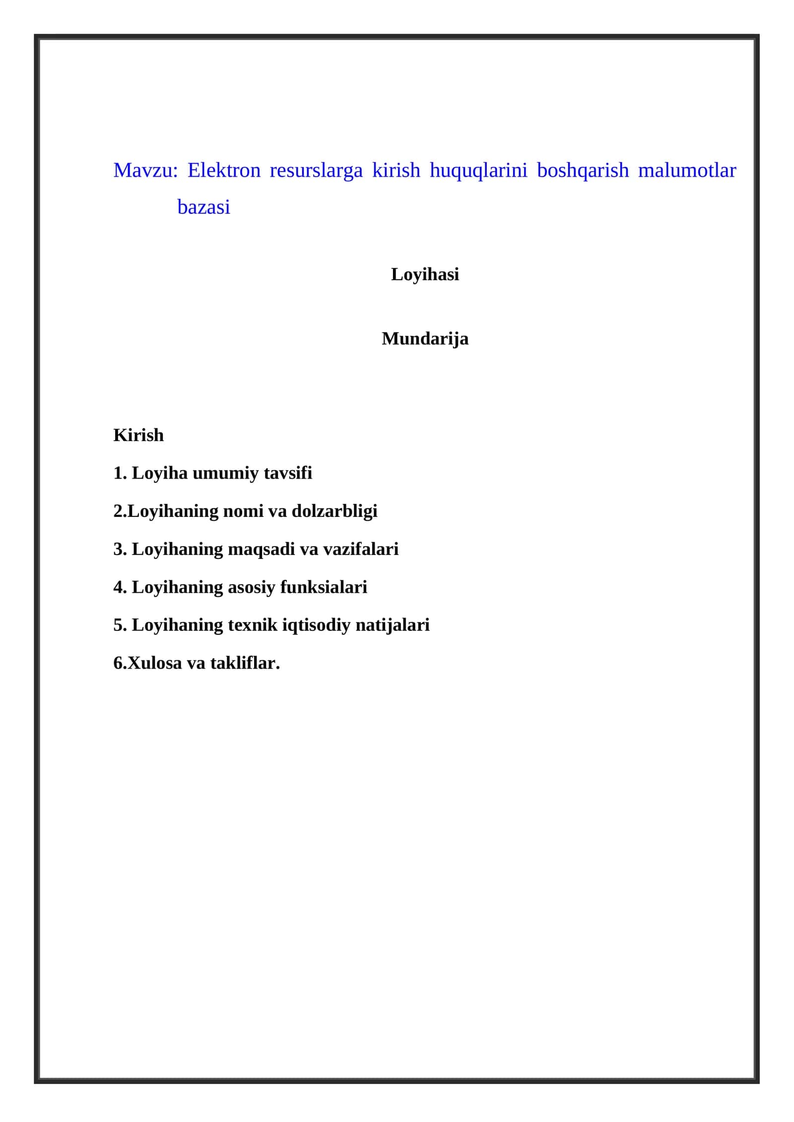 Elektron resurslarga kirish huquqlarini boshqarish malumotlar bazasi 1
