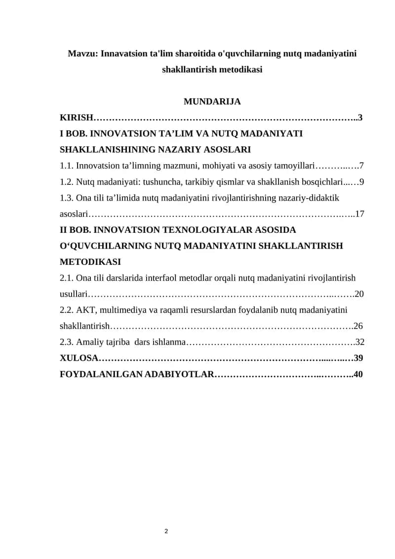 Innavatsion ta'lim sharoitida o'quvchilarning nutq madaniyatini shakllantirish metodikasi 1
