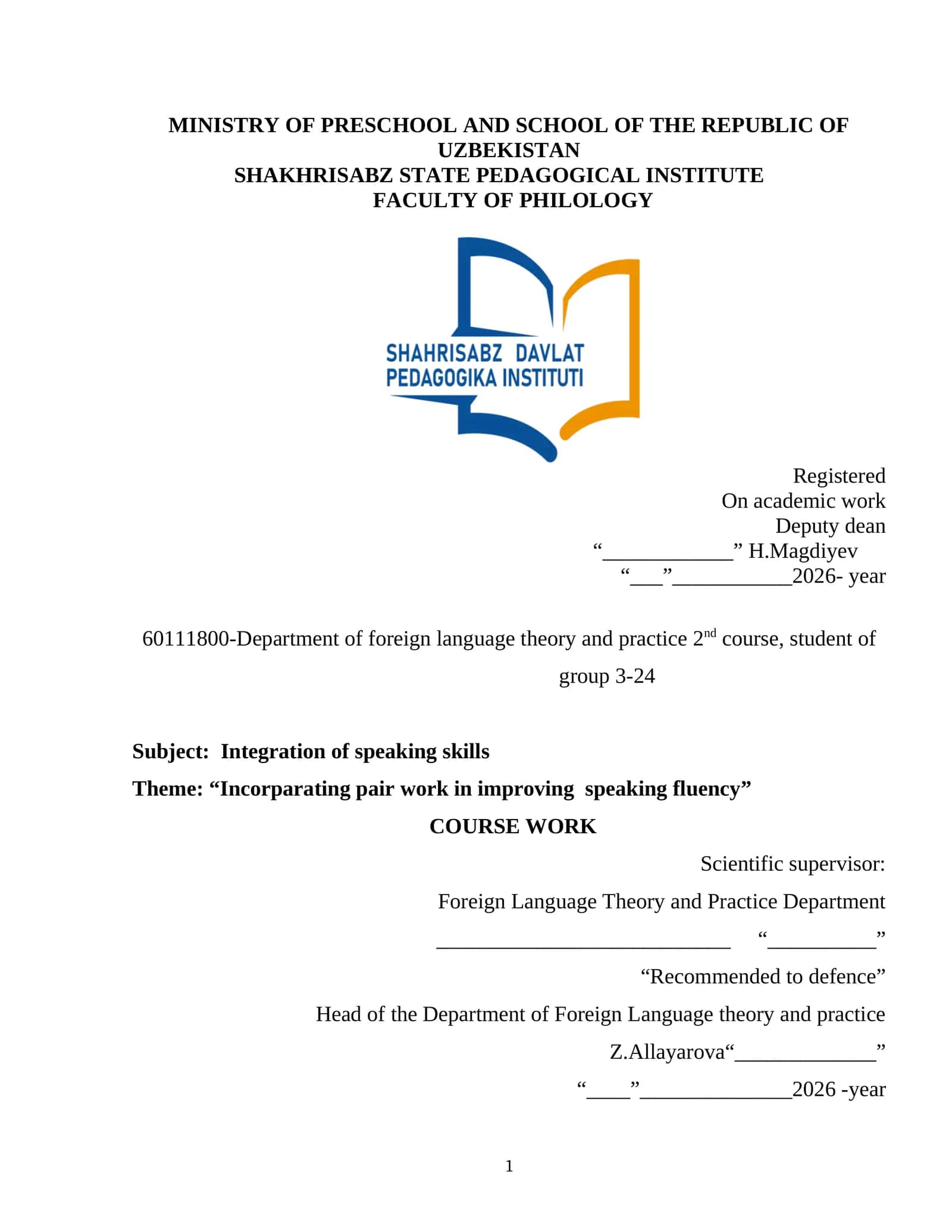 Incorparating pair work in improving speaking fluency 1