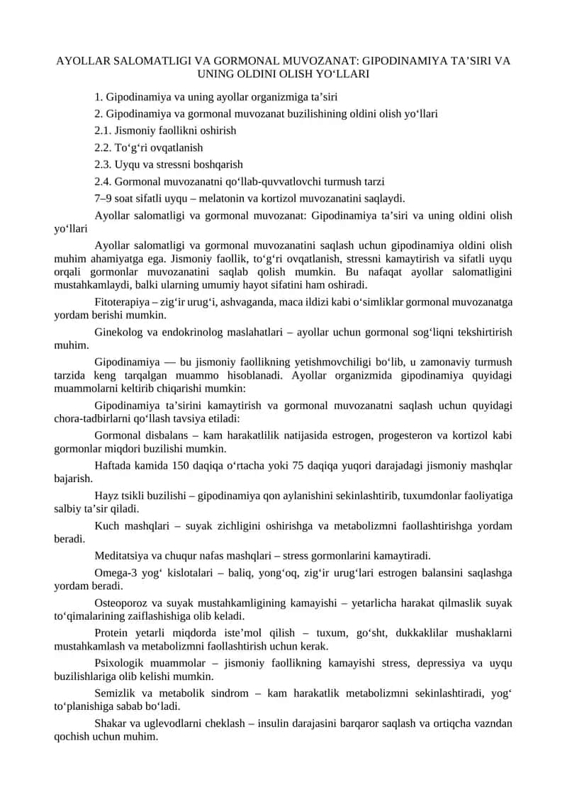 Ayollar salomatligi va gormonal muvozanat 1
