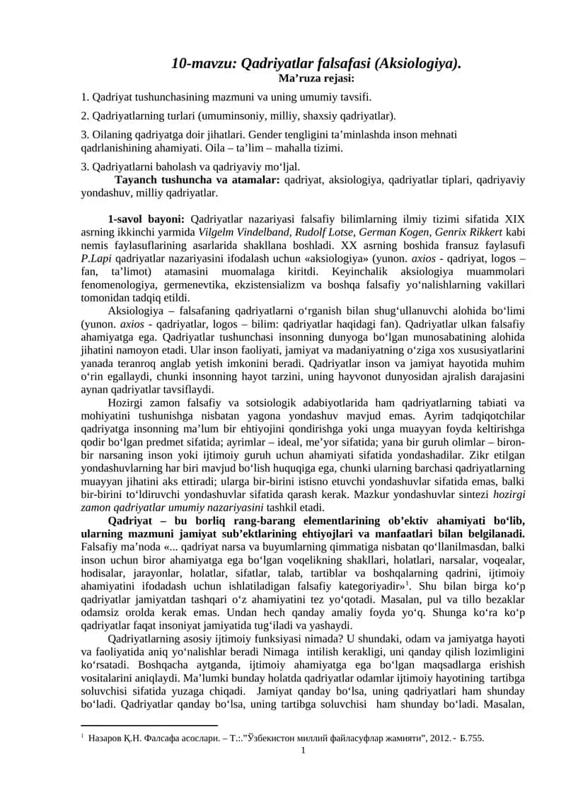 Qadriyatlar falsafasi (Aksiologiya) 1