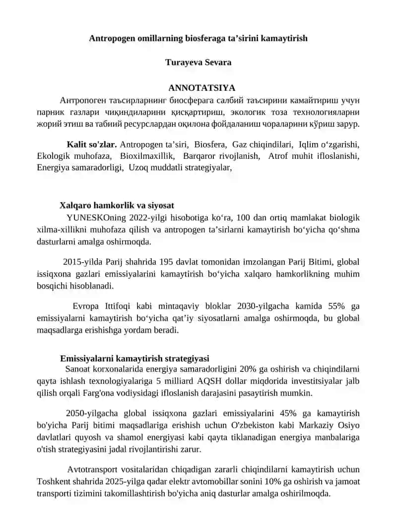 Antropogen omillarning biosferaga ta'sirini kamaytirish 1