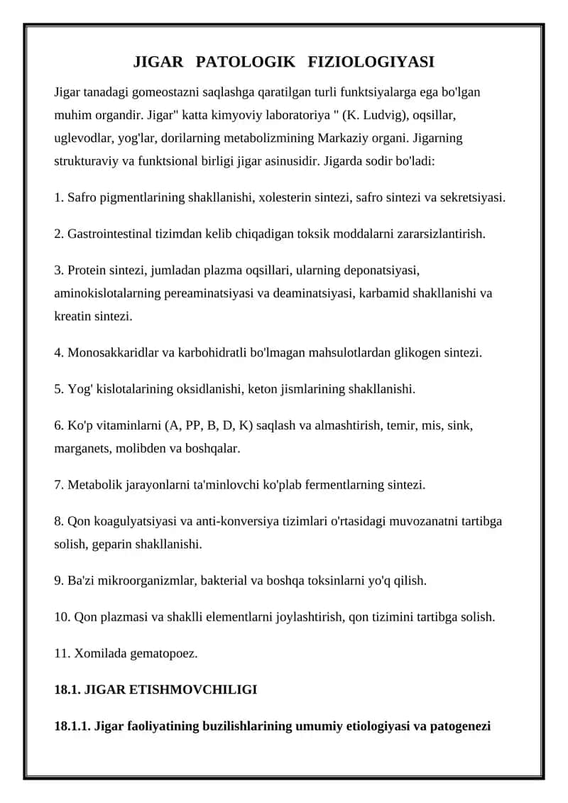 JIGAR PATOLOGIK FIZIOLOGIYASI 1