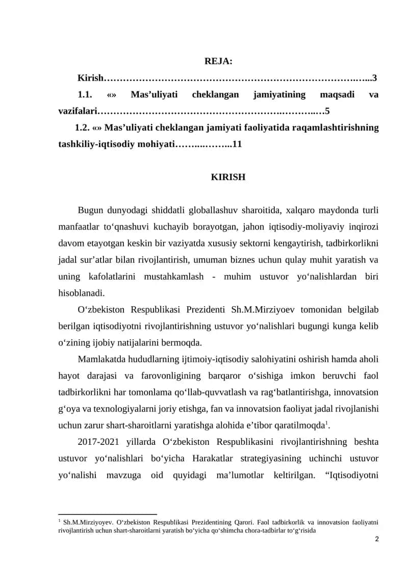 korxona amaliyot hisoboti 1