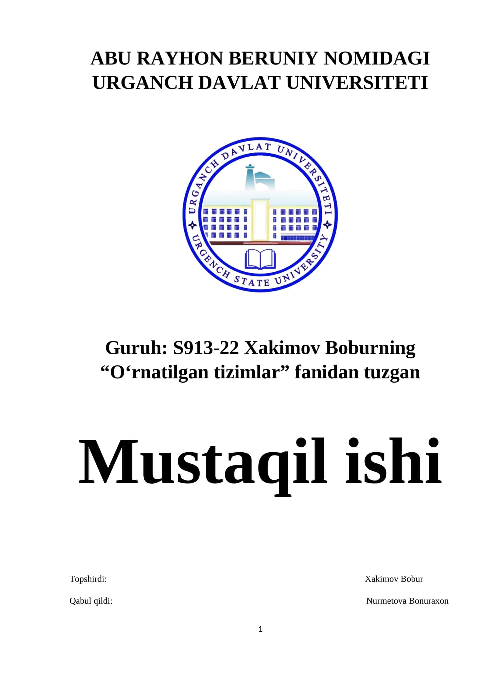 Mikrokontroller tarkibi. Mikrokontrollerni tashkillashtirish 1