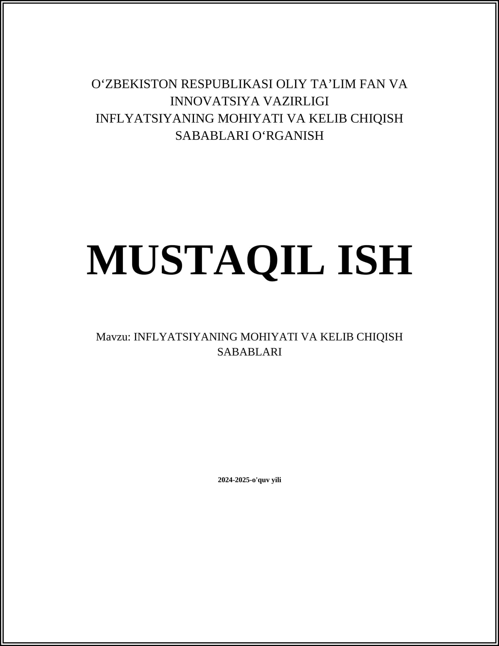INFLYATSIYANING MOHIYATI VA KELIB CHIQISH SABABLARI 1