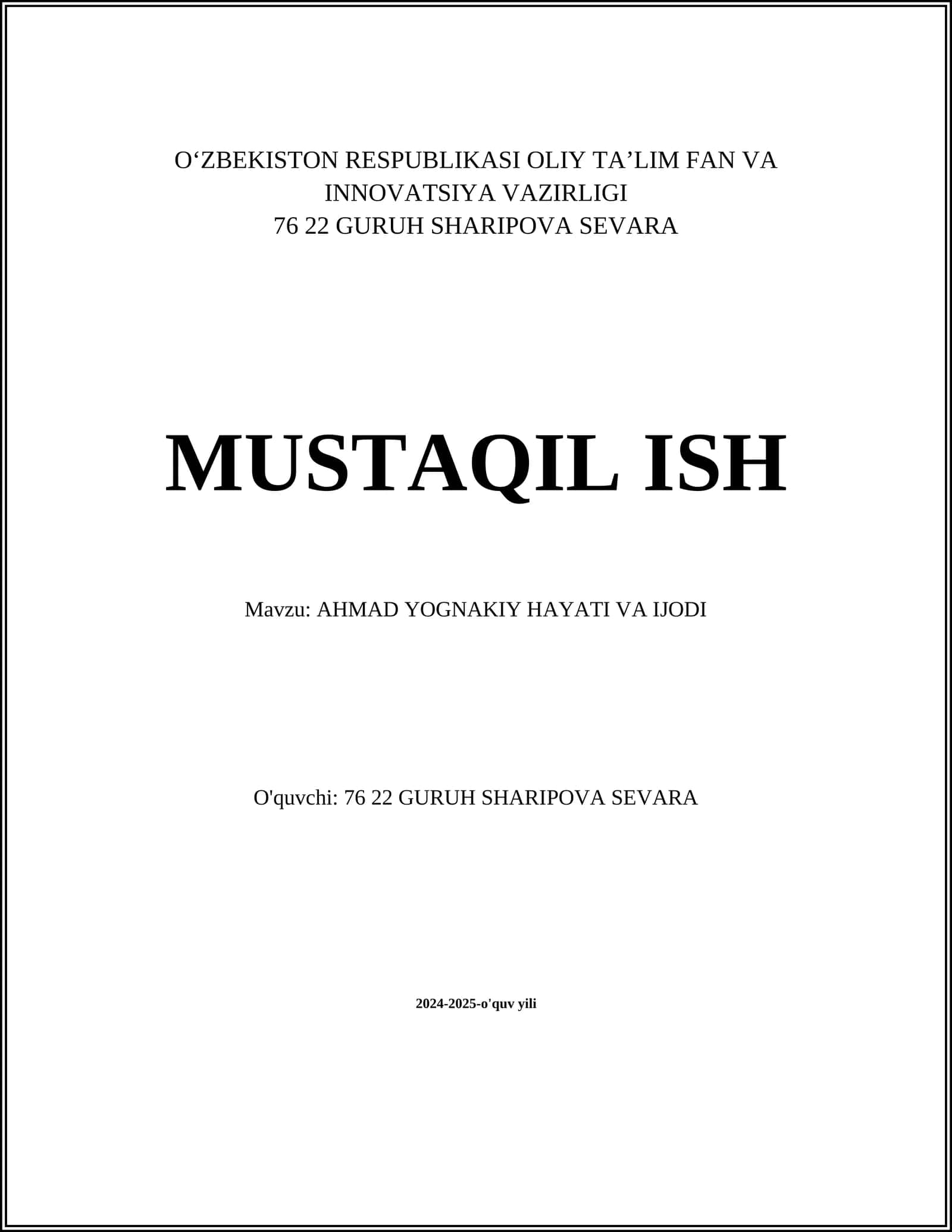 AHMAD YOGNAKIY HAYATI VA IJODI 1