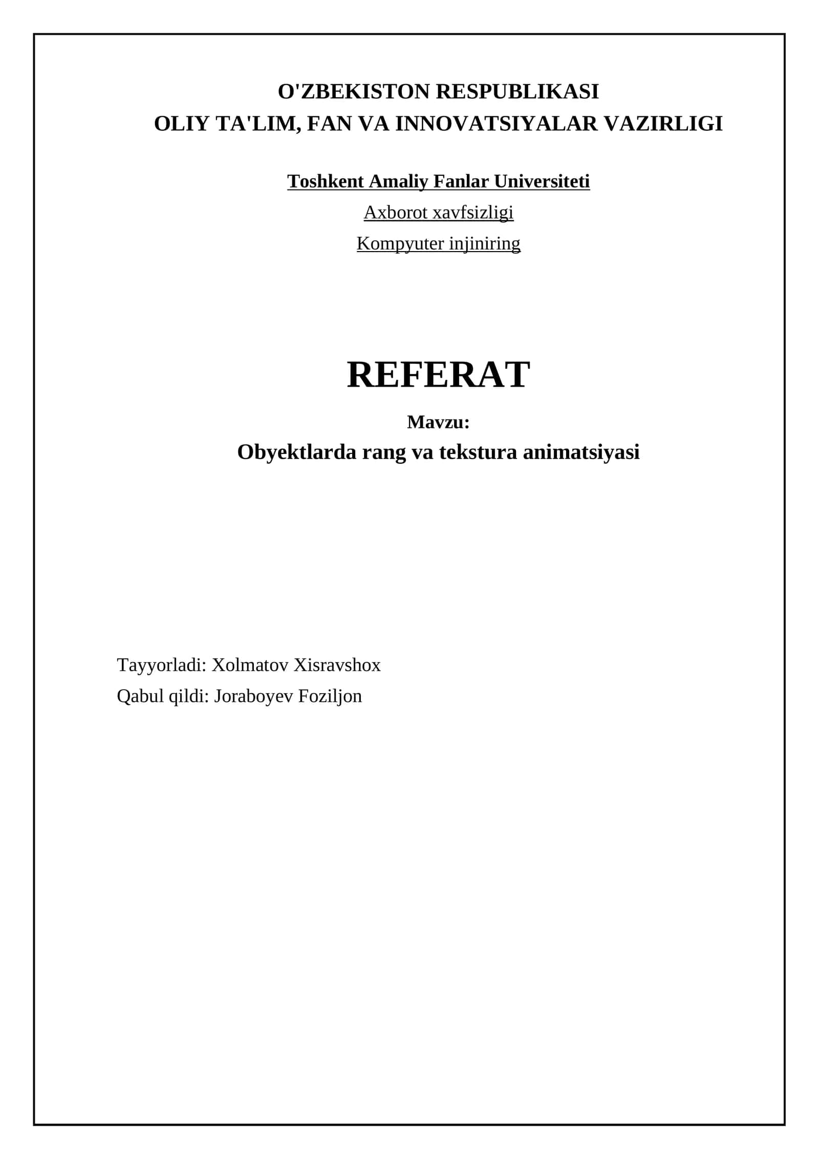 Obyektlarda rang va tekstura animatsiyasi 1